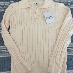 Cream Ribbed Knit Sweater